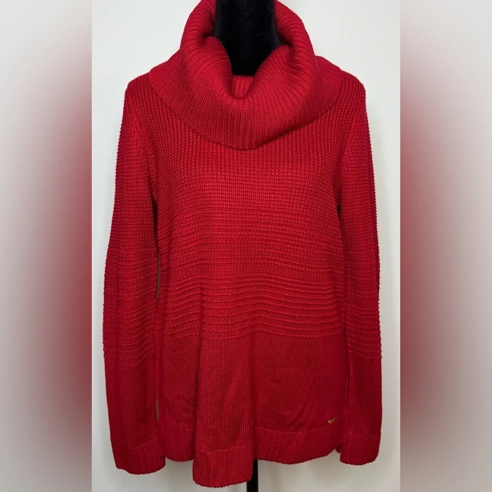 Calvin Klein women’s Red Cowl neck sweater split hem Small Excellent condition